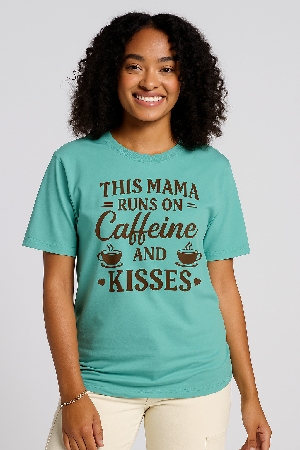 "This Mama Runs on Caffeine & Kisses" T-Shirt