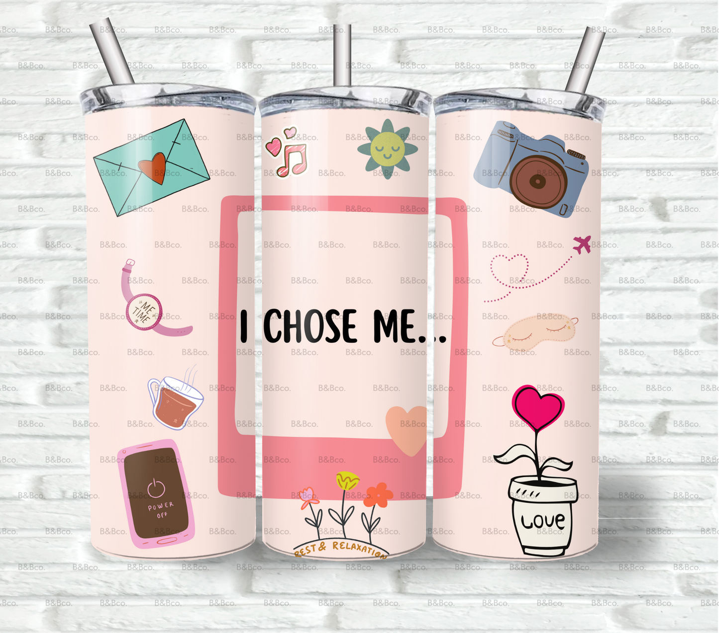 "I Chose Me" Self-Love Tumbler – 20oz with Straw & Brush